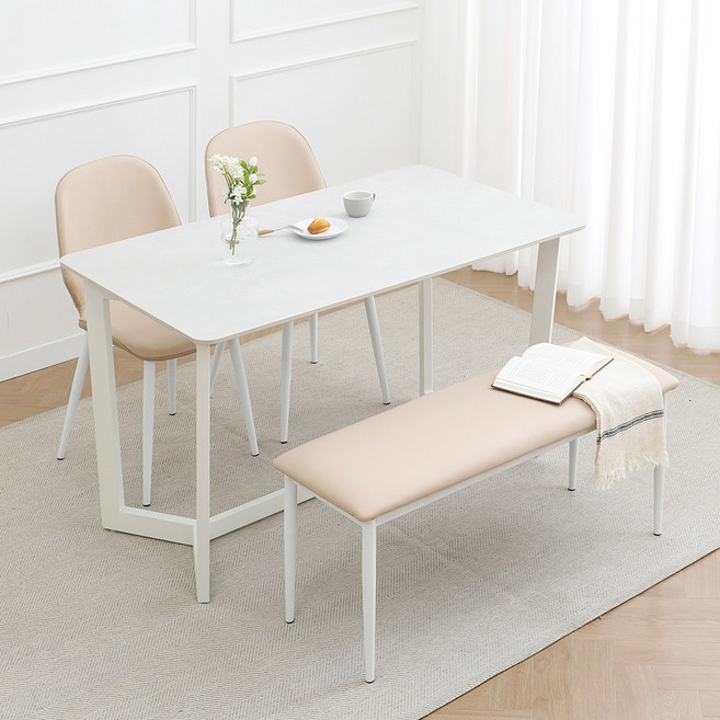 바네스데코 시렌즈 이탈리아 이태리 양면 세라믹 1300 4인 식탁세트 (의자 포함), 마르모레오(네오그라디), 핑크(의자2+벤치)