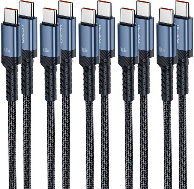 Toocki 단선 방지 E Marker 칩 100W C to C 타입 초고속 메탈 충전 케이블, 불루, 5개, 3m