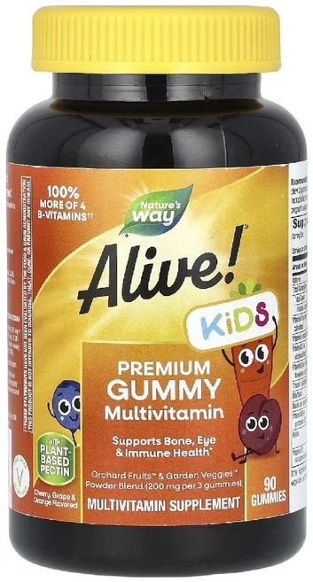 네이처스웨이 어린이 종합비타민 구미젤리 Alive! Kids 체리 오렌지 포도맛 90개, 90정, 1개 - 쿠팡
