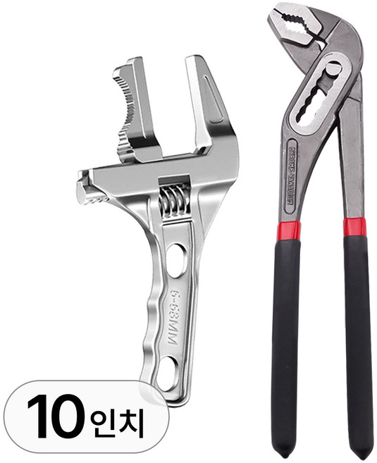 투데이리빙 2종 세트 첼라 + 광폭 몽키 스패너 가정용 현장용 공구 욕실 주방 수전 교체 도구 만능 다용도 스페너, 1세트, R98290A(10인치 첼라+광폭 몽키 스패너