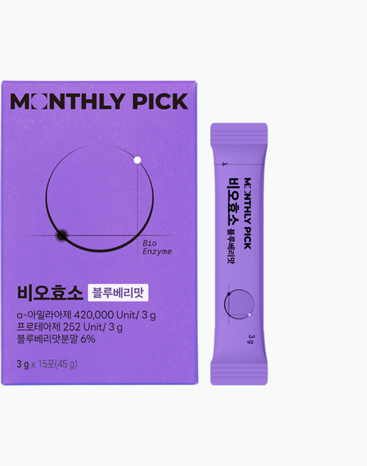 먼슬리픽 비오효소 블루베리 100% 국산 곡물 고소한 발효 탄수화물 단백질 지방 감소 분해 효소, 1박스, 15회분