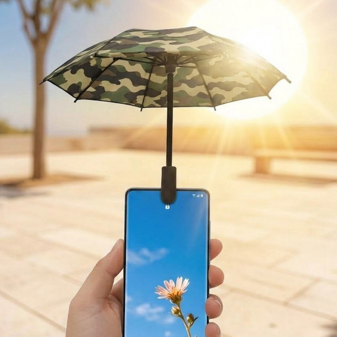 융풍 휴대폰 우산 썬쉐이드 우산 핸드폰거치대 차량휴대폰거치대 작은 우산 선물, 1개, 위장색+집게