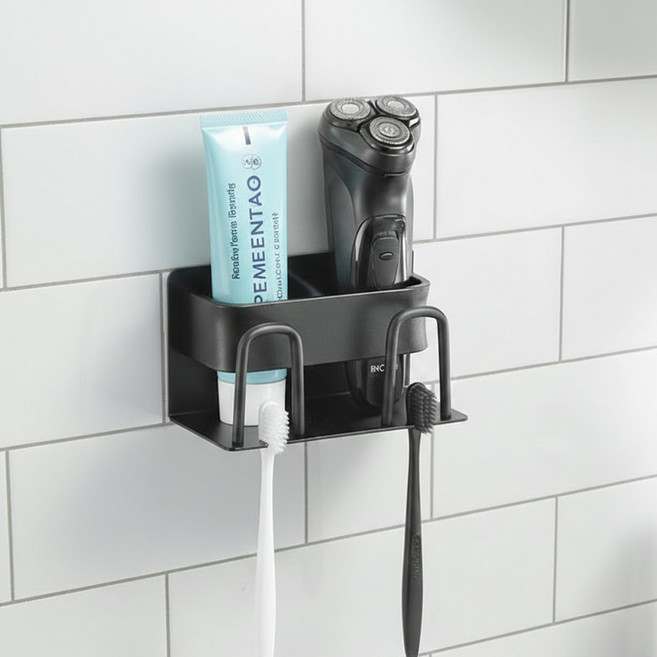 무타공 접착식 칫솔걸이 2구3구4구, 1개, black 2인
