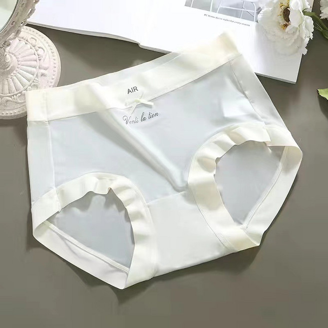 OniWear 日系超薄冰絲裸感中腰內褲 少女內褲首選 舒適透氣, 灰藍,L【建議50-60公斤】