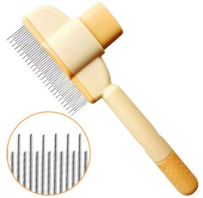 고고샵 반려동물 원터치 브러쉬 엉킨털 죽은털 제거, 노란색, 1개