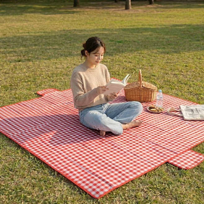 소미온 쉼한장 감성 대형 돗자리 휴대용 방수 캠핑 파우치형 피크닉, 감성레드