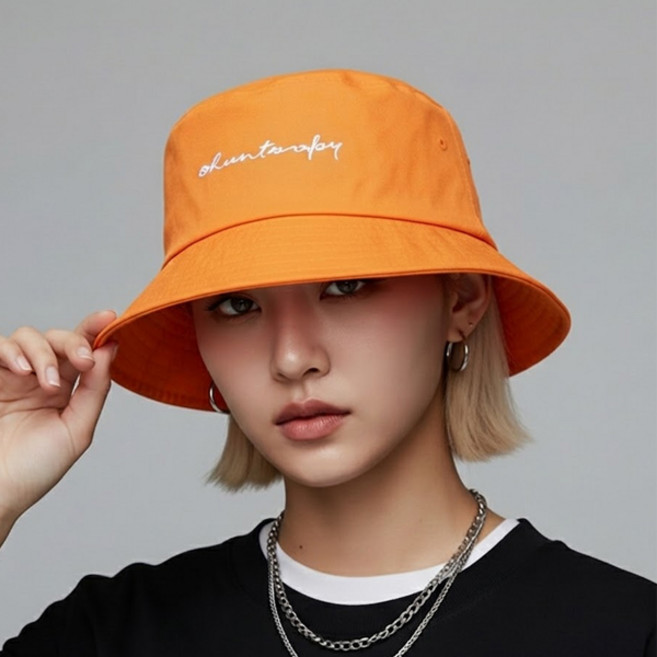 커시브 레터링 자수 버킷햇 벙거지