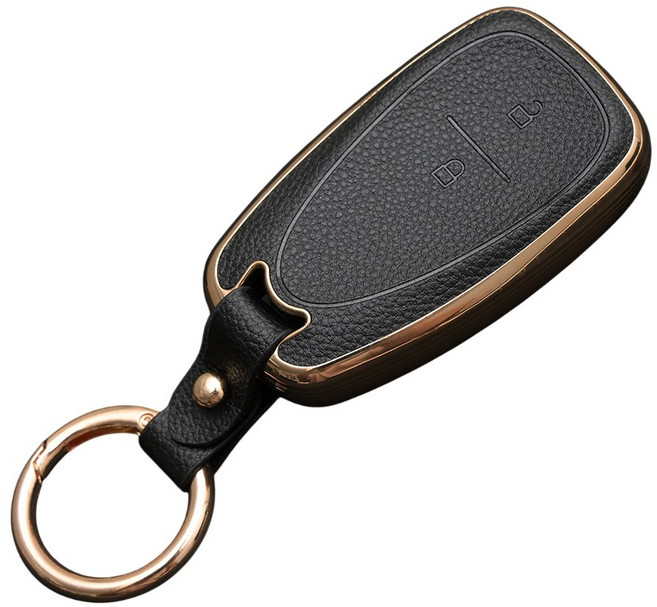 쉐보레 스파크 올뉴 크루즈 말리부 볼트 호환 TPU 프리미엄 가죽 자동차 스마트 키 케이스 차 키홀더, 2버튼TL12, 블랙골드