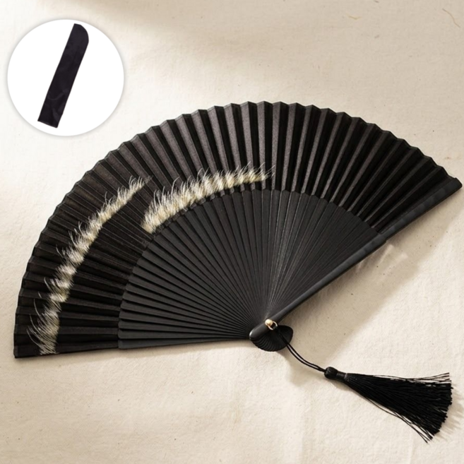 제이엠투 심플 블랙부채 고급스러운 접이식부채 외국인선물, 1개, 청초한 블랙