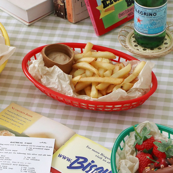 레트로 컬러 스낵 바스켓 4color (햄버거 튀김 트레이), 화이트