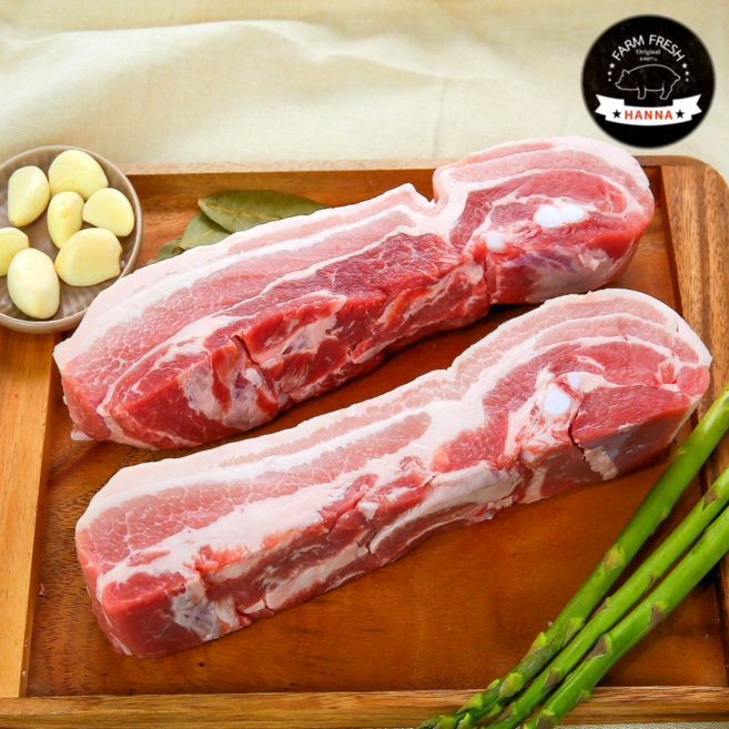 한나축산 냉동삼겹살 1kg 구이용 수육용 옛날 대패 삼겹살, 구이용(8mm)+숯불용(1.5cm), 2개, 500g