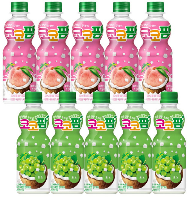 해태 코코팜 페트 음료 2종 각 5개씩(피치핑크복숭아/포도), 10개, 300ml