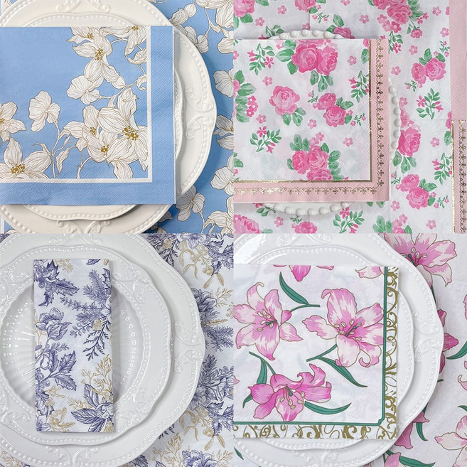 오릴리 파티 플라워 디자인 종이 냅킨 3탄 4종, 핑크릴리프레임+데이지프레임, 1개