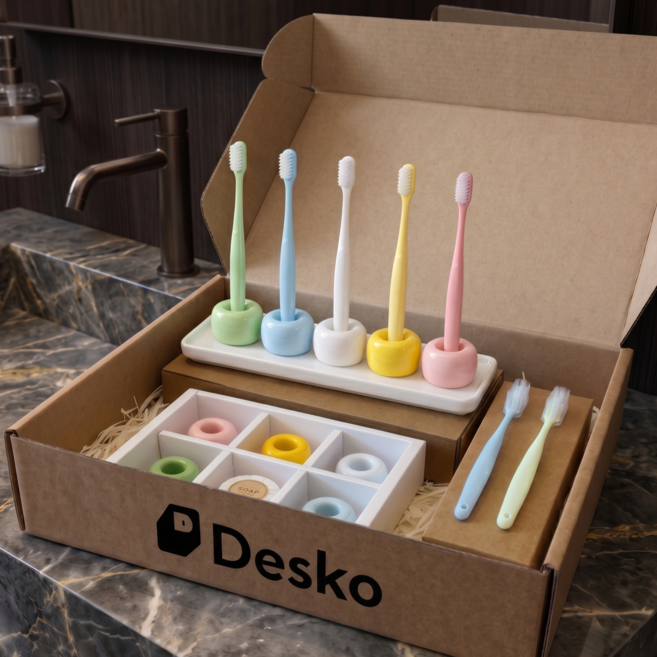 Desko 호텔 욕실 세라믹 칫솔 거치대 트레이 세트 (칫솔 포함), 1