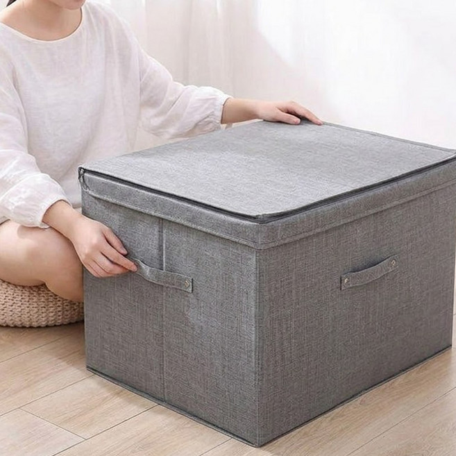 일체덮개 리빙박스 이불 의류 소품 보관함, 1개, 패브릭그레이