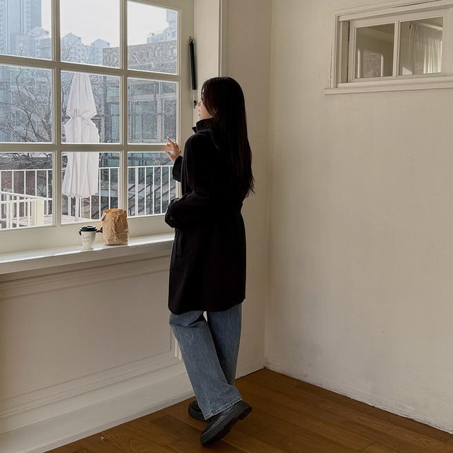 [빅사이즈 55-100] 하이넥 허리 스트랩 하프 싱글 코트 여성 빅사이즈 여자 플러스사이즈 어거스트플랜