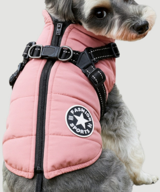 펫꾸러기 강아지 하네스 일체형 방한패딩, 1개, 로즈핑크
