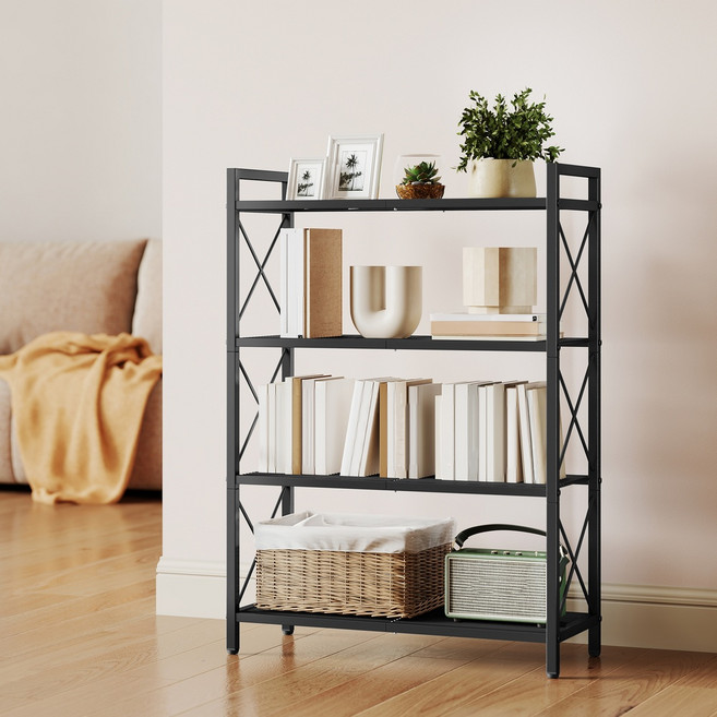 SONGMICS 튼튼한 다용도 조립식 메탈 철제 스탠드 수납 선반, 4단, 블랙