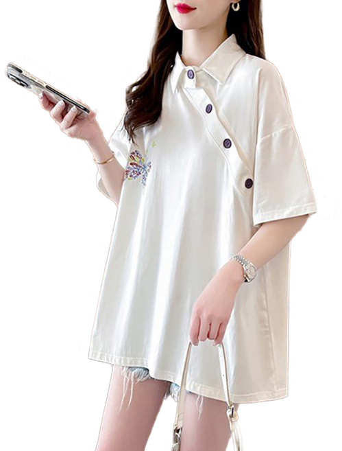 셀럽당 빅사이즈 반팔티 여 여름 중기장 루즈핏 반팔 티셔츠 상의Q03155