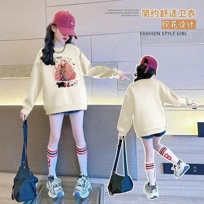 【洁白】女童衛衣 長袖 秋裝2025新款字母印花學生可愛中大童春秋季 上衣 女孩【AL】