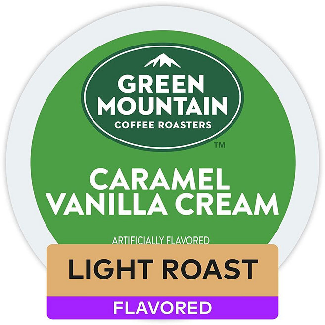 Green Mountain Coffee 캐러멜 바닐라 크림 큐리그 1인용 라이트 로스트 커피 K컵 포드 32개