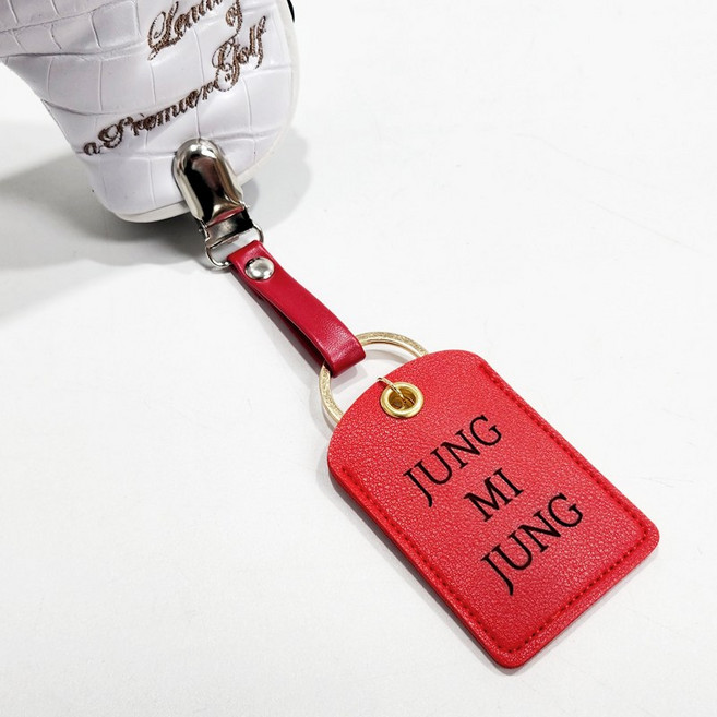 (주문제작) 골프 가죽 퍼터키퍼 네임택 퍼터커버 홀더 집게 이니셜 각인 커스텀 인쇄, 사각형 레드, 1개