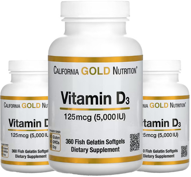CGN 캘리포니아골드뉴트리션 비타민D3 125mcg 5 000IU 360정 3팩, 3개