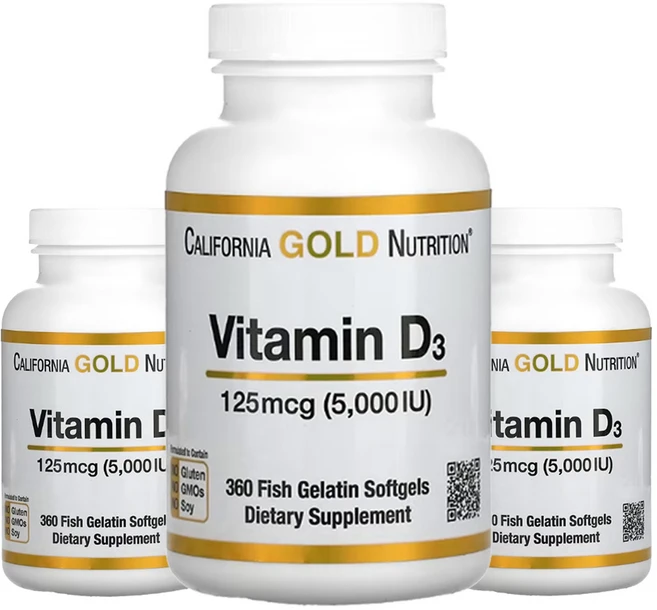 CGN 캘리포니아골드뉴트리션 비타민D3 125mcg 5 000IU 360정 3팩, 3개 - 쿠팡