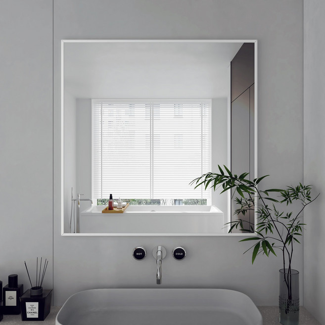 뷰티피크 사각형 벽거울 화장대거울 욕실거울 강화안전유리 60*60, 화이트, 60*60cm