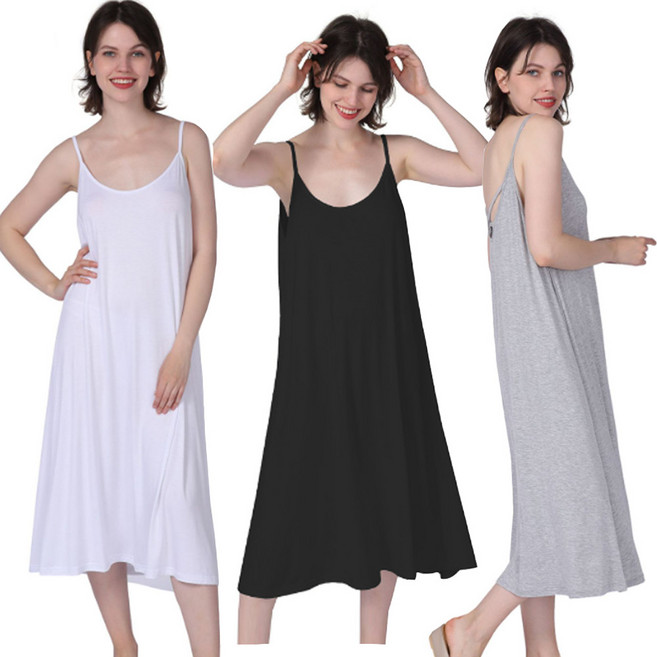 이너퀸 프리수 여성용 빅사이즈 롱 모달 A라인 플레어 끈 민소매 나시 원피스 이지웨어 소프트 빅모달끈원피스