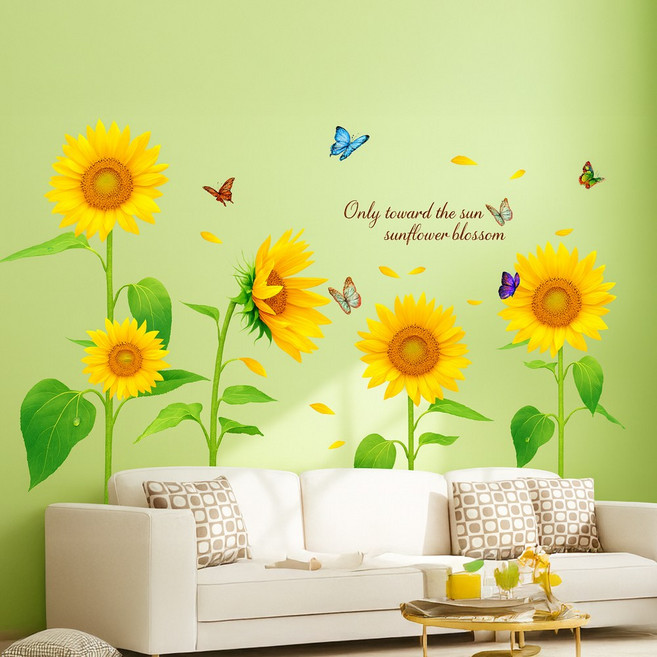 아리코 해바라기와 나비 꽃무늬 벽지 포인트스티커 3p, 혼합색상
