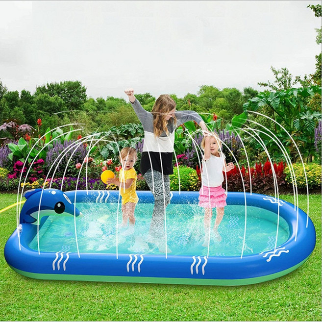 PVC充氣海豚造型噴水泳池 寶寶親子戲水玩具, 170*110cm, 1套