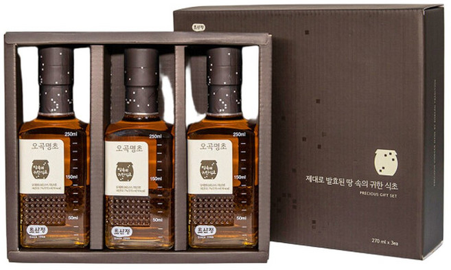 초산정 오곡명초 270ml 3입 선물세트/전통식품 자연발효식초 홍초 미초 흑초, 1세트