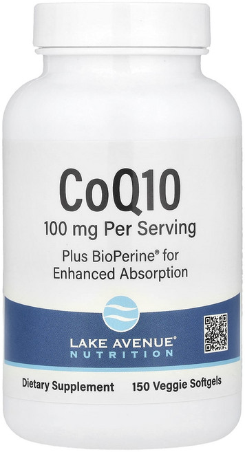 레이크애비뉴뉴트리션 CoQ10 바이오페린 함유 100mg 베지 소프트젤 150정, 2개
