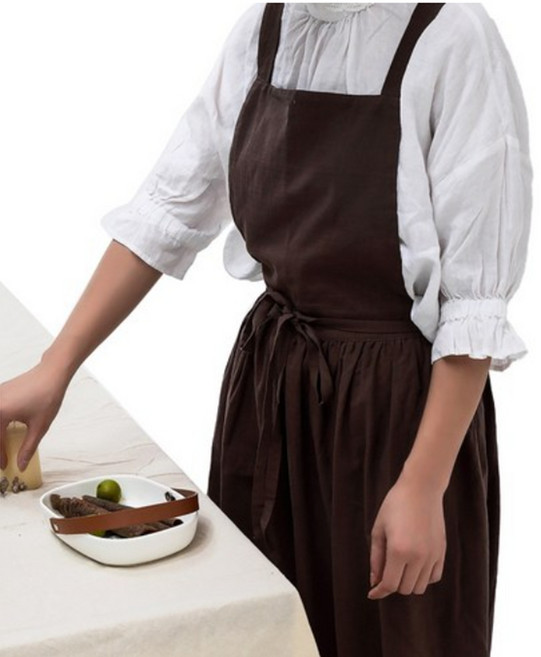 린넨롱셔링원피스앞치마 예쁜에이프런 카페바레스타 꽃집 어린이집선생님 롱원피스앞치마 공방 윤스테이 한복 엉덩이가리는 빅사이즈 에어프런, 브 라 운, 1개