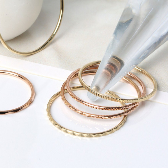 오로프 전체 14K 휘지 않는 튼튼한 1mm 컷팅 열손가락 레어어드 실반지