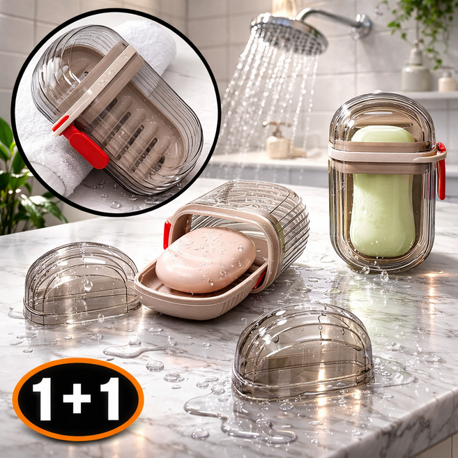 노바르 휴대용 여행용 비누 케이스 비누받침, 2개, 투명