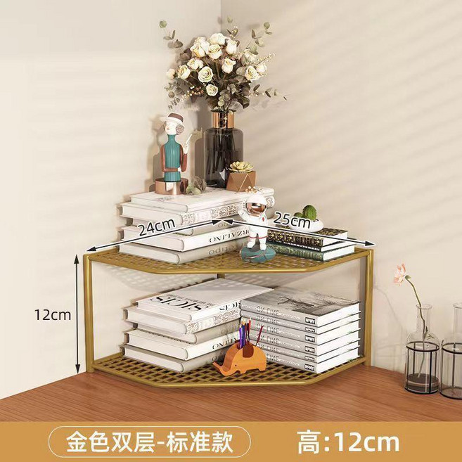 轉角桌面書架桌上多層收納置物架子辦公室書桌桌面上書本收納神器, 1個, 金色雙層-標準款, 金色, 雙層-標準款