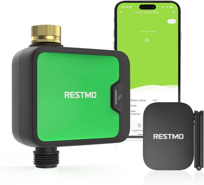 정원 호스용 RESTMO 스마트 WiFi 워터 타이머 APP 제어 및 황동 흡입구가 있는 스프링클러 비 지연수동자동 급수 시스템 미스트 정원용 수량 또는 시간 관개 모드, 2 Zone