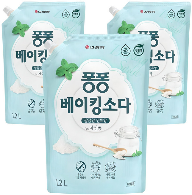 퐁퐁 베이킹소다 주방세제 깔끔한 민트향 리필형, 1.2L, 3개