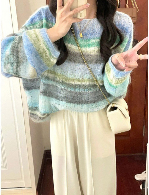 [아롬블룸] 오버핏 그라데이션 스트라이프 니트