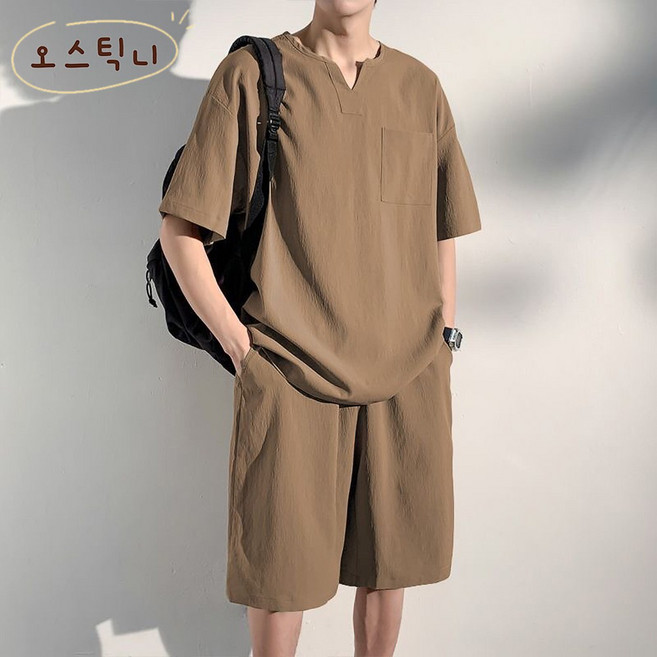 오스틱니 2026 남성 초특가 여름 빅사이즈 린넨 반팔 세트