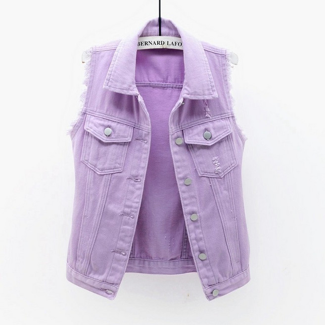 멀티 데님 베스트 여자 숏 민소매 재킷 상의 뉴타임즈 P885W016