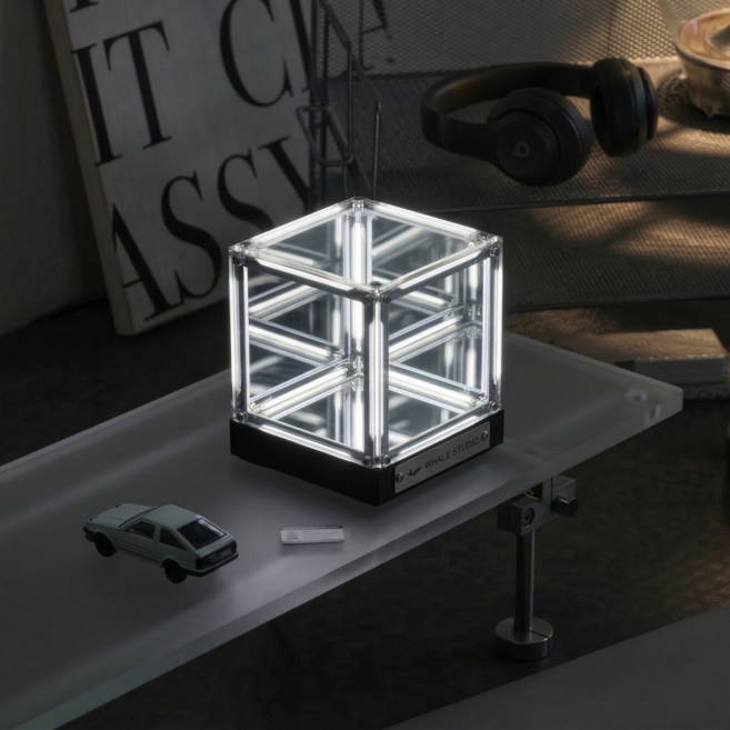 LovEly StoRy 무한 LED 큐브 데스크테리어 무드등 피규어 인피니티 큐브 쇼케이스, 쿨톤