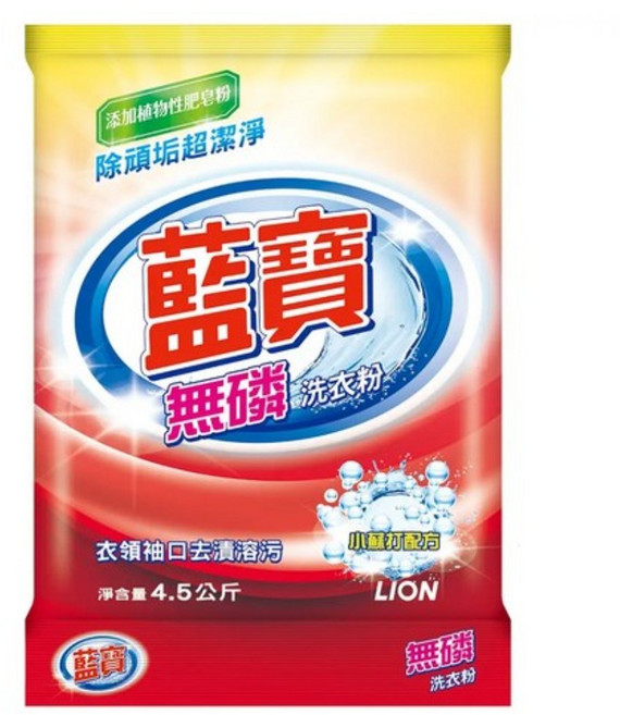 藍寶 無磷洗衣粉 添加植物性肥皂粉, 4.5kg, 1個
