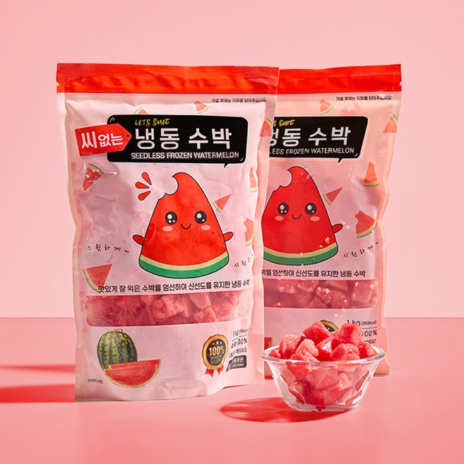 렛츠 스윗 씨없는 냉동 수박 1kg, 1개