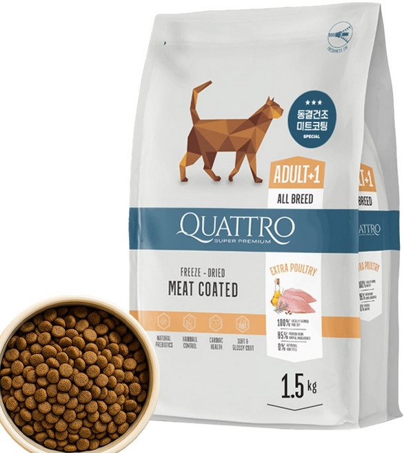 콰트로 스킨앤코트 고양이 헤어볼 유산균 사료, 피부/피모, 1.5kg, 1개