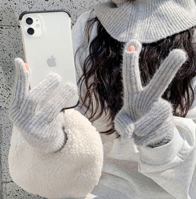 Vero 스마트폰 터치 손가락 구멍 니트 털 손목 장갑 VO-R20