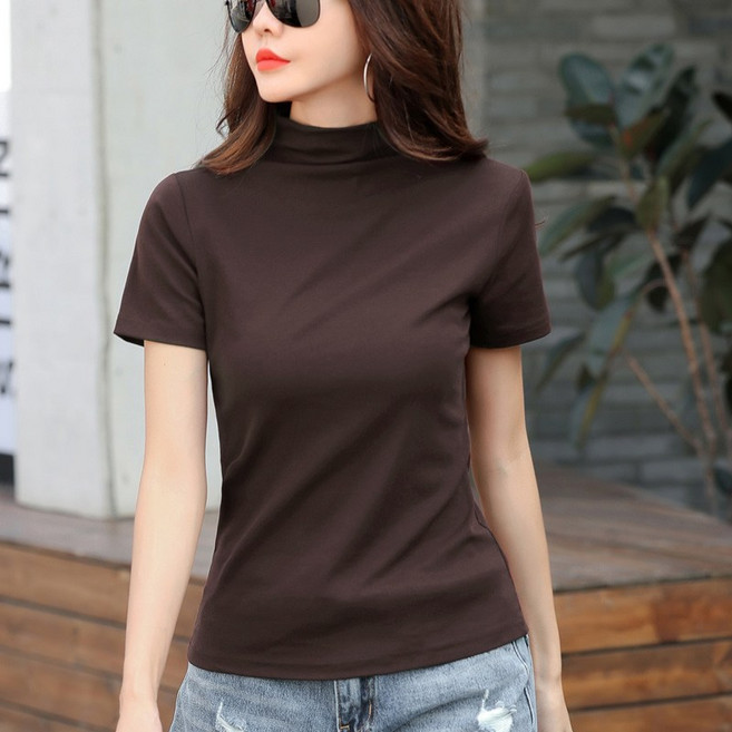 케익 코튼 성숙미 반목 반폴라 여자 여성 슬림핏 반팔 반소매 티셔츠 S477