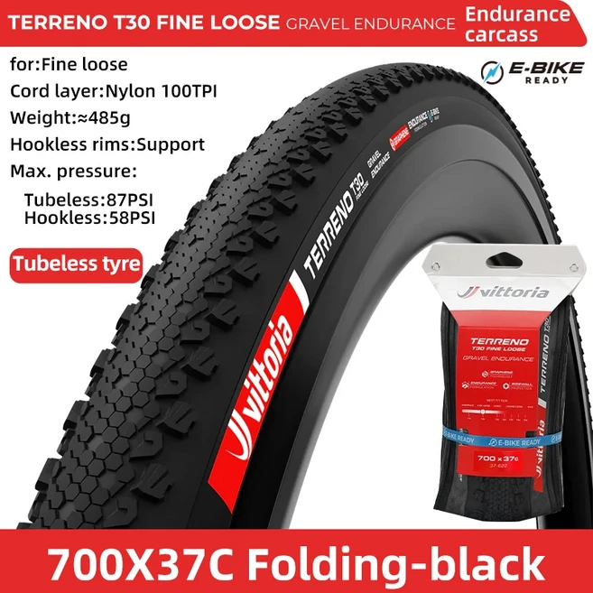 Vittoria 자전거 자갈 도로 차량 타이어 700x40C 튜브리스 TERRENO T50 혼합 높은 펑크 방지 측벽 보호, 01 700x37C T30 Black